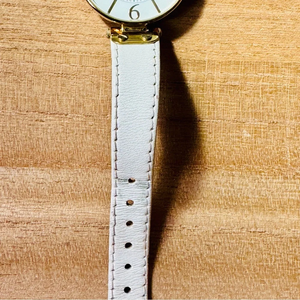 Anne Klein Gold‎ & White Leather Strap Watch 10/9168WTWT